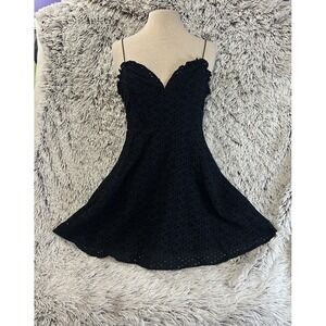 Molly‎ Green Black Eyelet Lace Mini Dress Small Lined Wedding Guest Cocktail